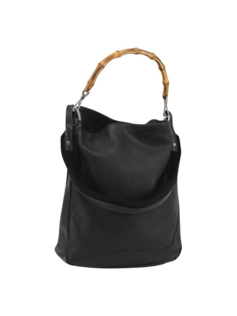 Authentic Gucci Bamboo Shoulder Bag Leather 2way Black Silver